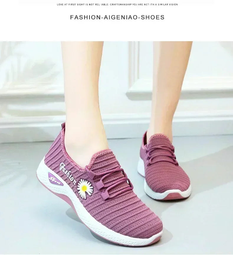 Women's Fashion Sports Shoes – Breathable Mesh, Soft Thick Sole, Lightweight Casual Trendy Coconut Sneakers
