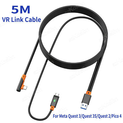 VR Link Cable USB 3.0 Gen2 Fast Charging Type-C for Meta Quest 3/3S, Quest 2, Pico 4, PS5 – 5Gbps Data Transfer