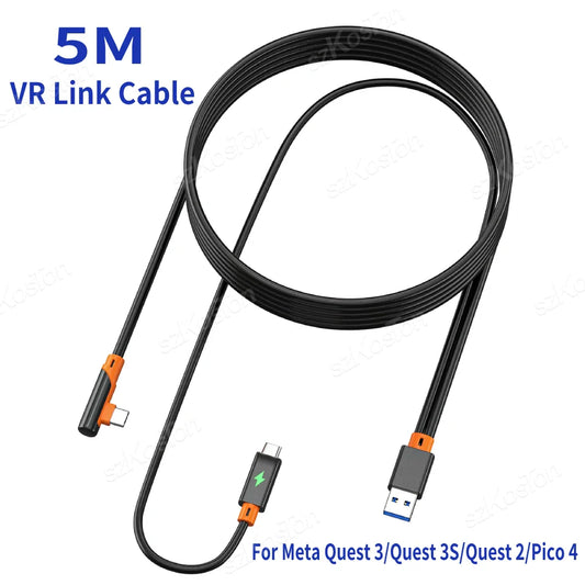 VR Link Cable USB 3.0 Gen2 Fast Charging Type-C for Meta Quest 3/3S, Quest 2, Pico 4, PS5 – 5Gbps Data Transfer