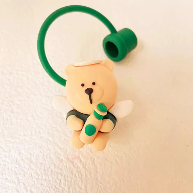 Cute Cartoon Bear Silicone Straw Covers – Dust Plug Cap for 7-8mm Large Caliber Drinking Cups