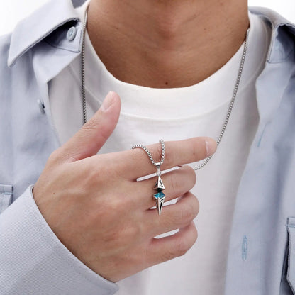 Stylish Blue Stone Necklace – Geometric Stainless Steel Pendant for Men & Women, Perfect Valentine's & Birthday Gift