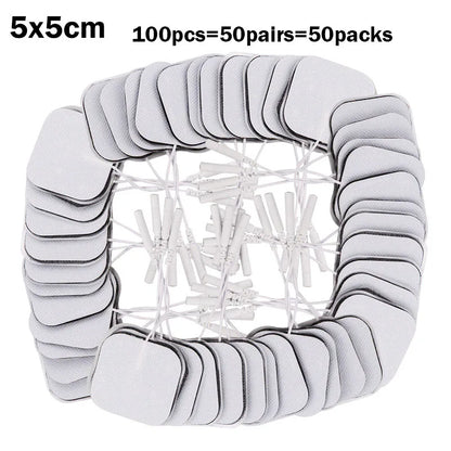 100/50pcs 5x5cm Muscle Stimulator Electrode Pads – Self-Adhesive Non-Woven Replacement for TENS Therapy Machines