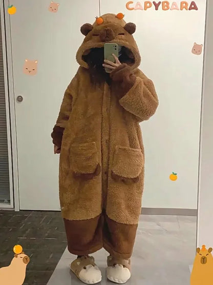 Winter Capybara Cosplay Costume - Adult Kigurumi Unicorn Onesie, Anime Nightgown, Halloween Cartoon Pajamas & Sleepwear