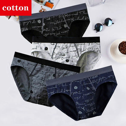 4-Pack Men's Cotton Briefs - Breathable Printed Underwear with Comfortable Fit & Stylish Design