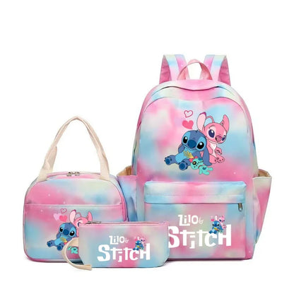 3pcs Stitch Backpack Set – Large Capacity Cartoon Schoolbag with Lunch Bag & Pencil Case for Kids & Girls