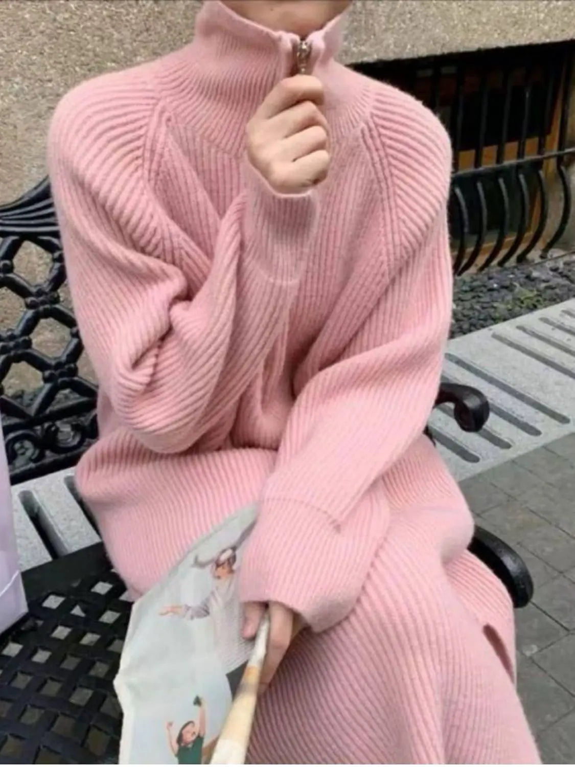 Women’s Lazy Style Over-the-Knee Knit Dress – Mid-Length Lapel Loose Sweater for Autumn Winter