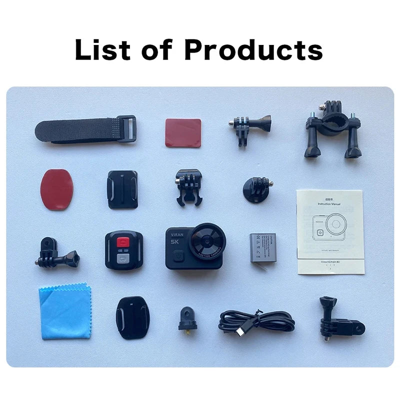 VIRAN V10 5K Waterproof Action Camera with 2" Touch LCD, Electronic Image Stabilization, Dashcam & Motion Detection