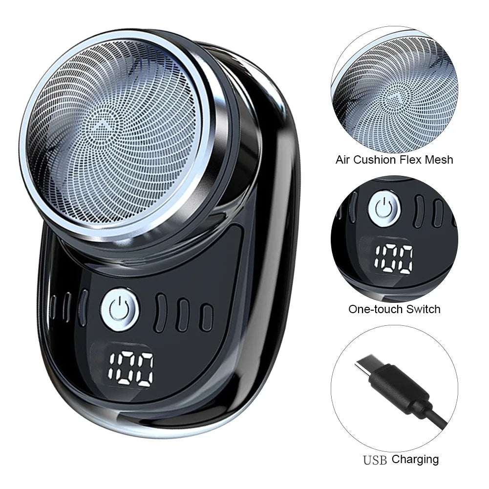 Mini Electric Shaver — Portable USB Rechargeable Travel Razor with Digital Display & Detachable Head for Beard