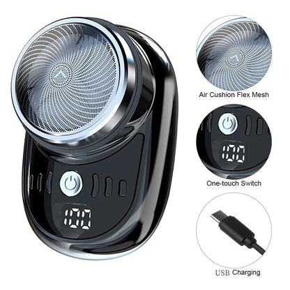 Mini Electric Shaver — Portable USB Rechargeable Travel Razor with Digital Display & Detachable Head for Beard