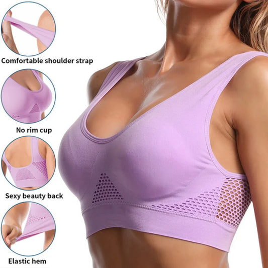 Seamless Mesh Sports Bra for Women – Wireless Shockproof Gym & Yoga Bra, Breathable Plus Size 6XL Running Crop Top