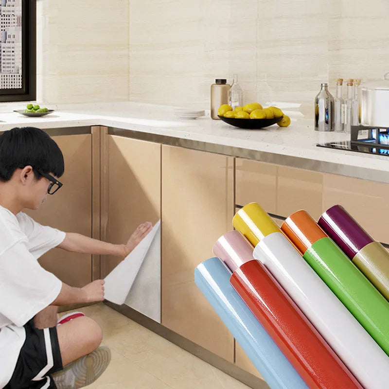 Pearl White PVC Self-Adhesive Wallpaper - DIY Decorative Film for Furniture Renovation, Waterproof Wall Paper for Kitchen Cabinets