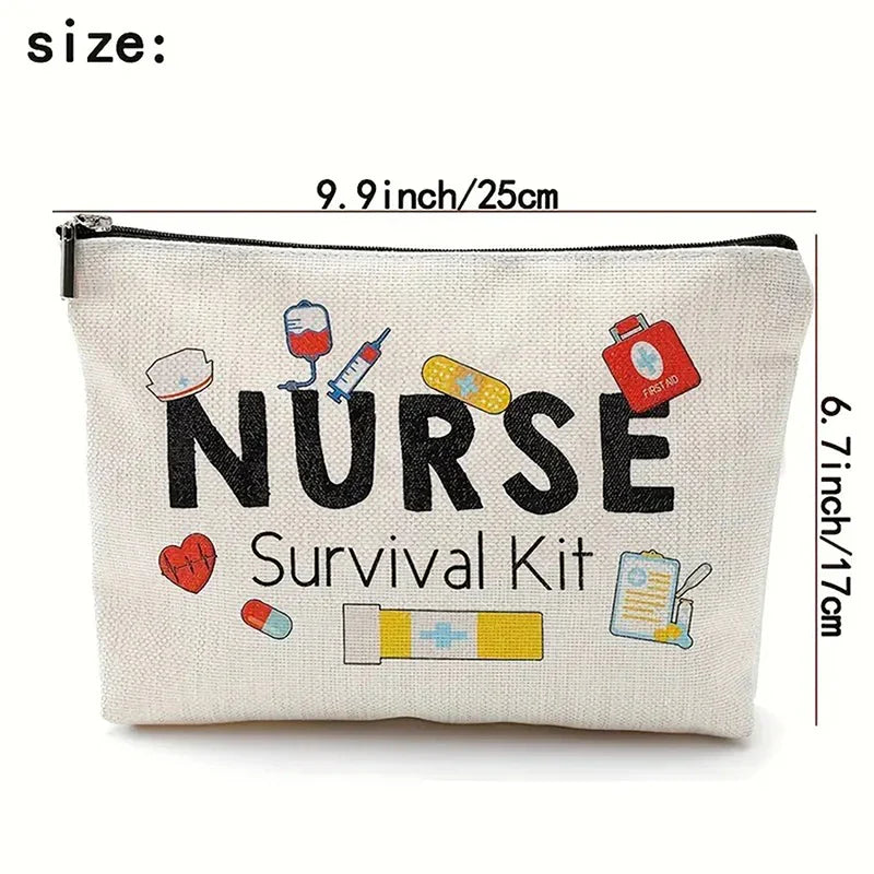 Travel Fashion Cartoon Nurse Print Cosmetic Bag - Women's Designer Makeup Organizer, Heat Transfer Multifunctional Pencil Case