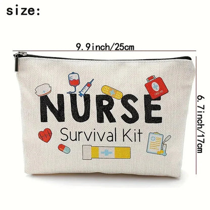 Travel Fashion Cartoon Nurse Print Cosmetic Bag - Women's Designer Makeup Organizer, Heat Transfer Multifunctional Pencil Case
