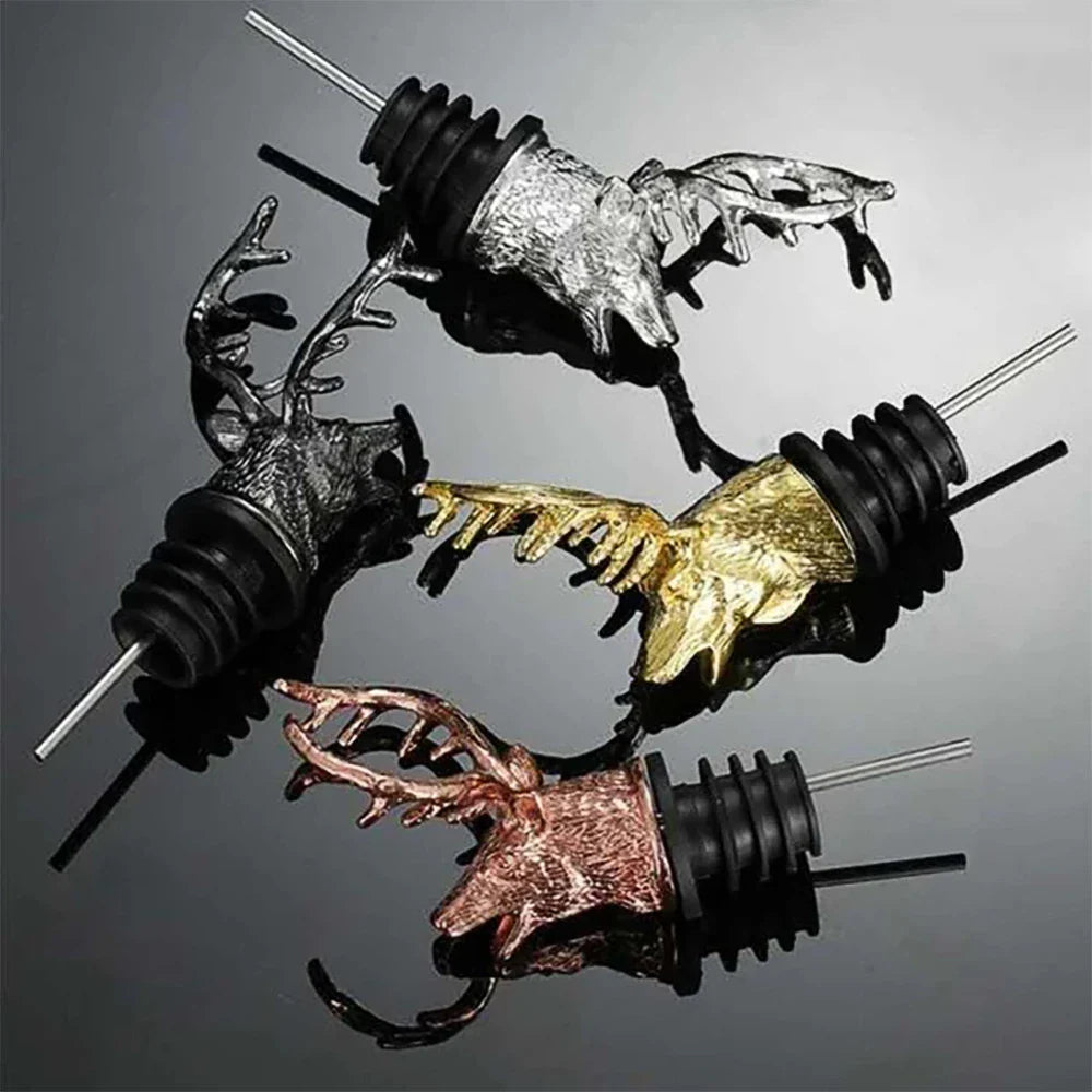 Zinc Alloy Wine Dispenser with Deer/Elk/Lion Head - Silver Wine Pourer and Extractor for Jagermeister, Bar Accessories