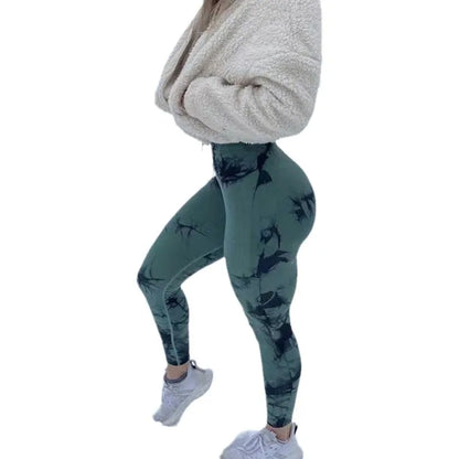 Women’s Tie-Dye Seamless High Waist Yoga Pants – Peach Lift Butt Sculpting Stretch Fitness Leggings