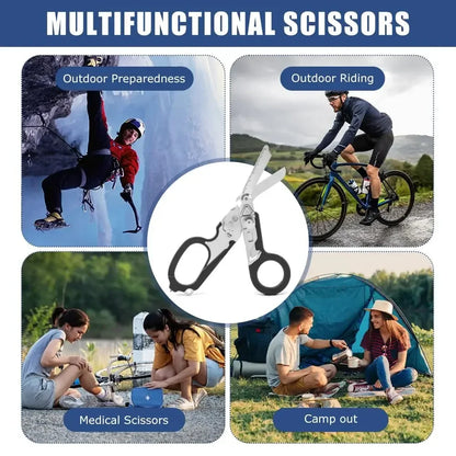 Folding Trauma Scissors - Emergency Rescue Cutter with Glass Breaker for Outdoor Use