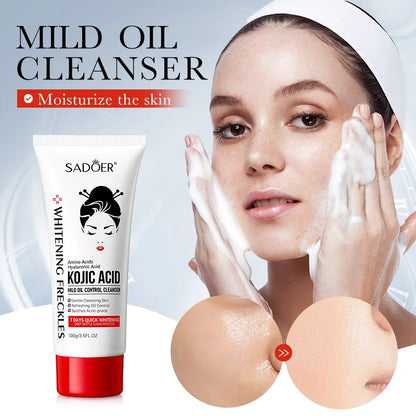 SADOER Kojic Acid Facial Cleanser – Moisturizing & Brightening Face Wash Foam for Skincare