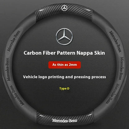 Mercedes-Benz Carbon Fiber Leather Steering Wheel Cover — Anti-Slip Fit for A/B/C/E/S/V/R-Class, C43, CLA, GLA, GLB, GLC, GLK, SLK, SL, Vito