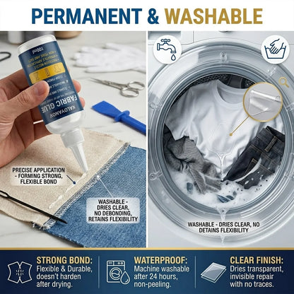 100ml Fabric Glue Set - Clear Waterproof Washable Adhesive for No-Sew Clothing and DIY Repairs