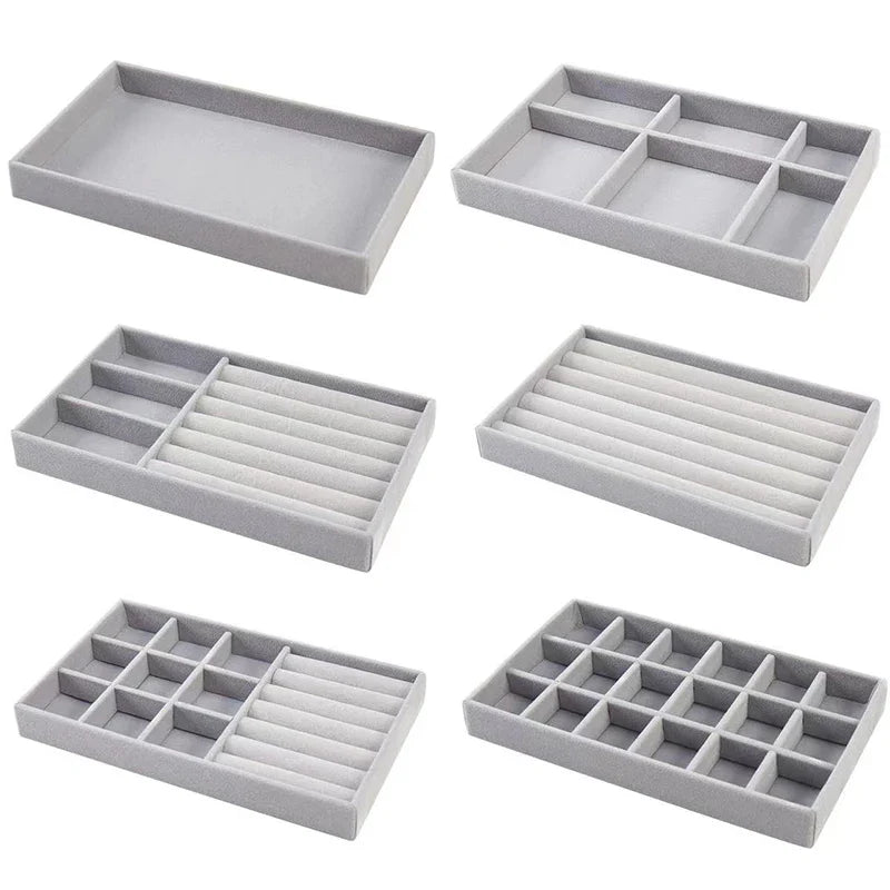 Velvet Jewelry Organizer Tray – Ring, Bracelet & Necklace Storage Box Display Drawer Organizer for Jewelry Showcase & Storage