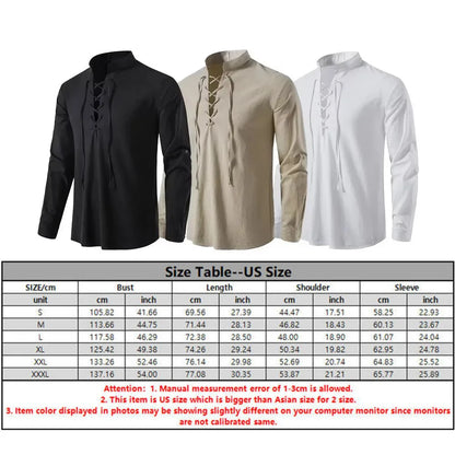 Men's Medieval Knight Costume Set – Renaissance Pirate Shirt & Ankle Pants Halloween Cosplay in Cotton Linen