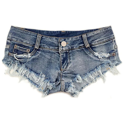 887# Sexy Low-Waist Perforated Denim Shorts — High-Elastic Summer Fashion Jeans for Women, Night Club Party Style