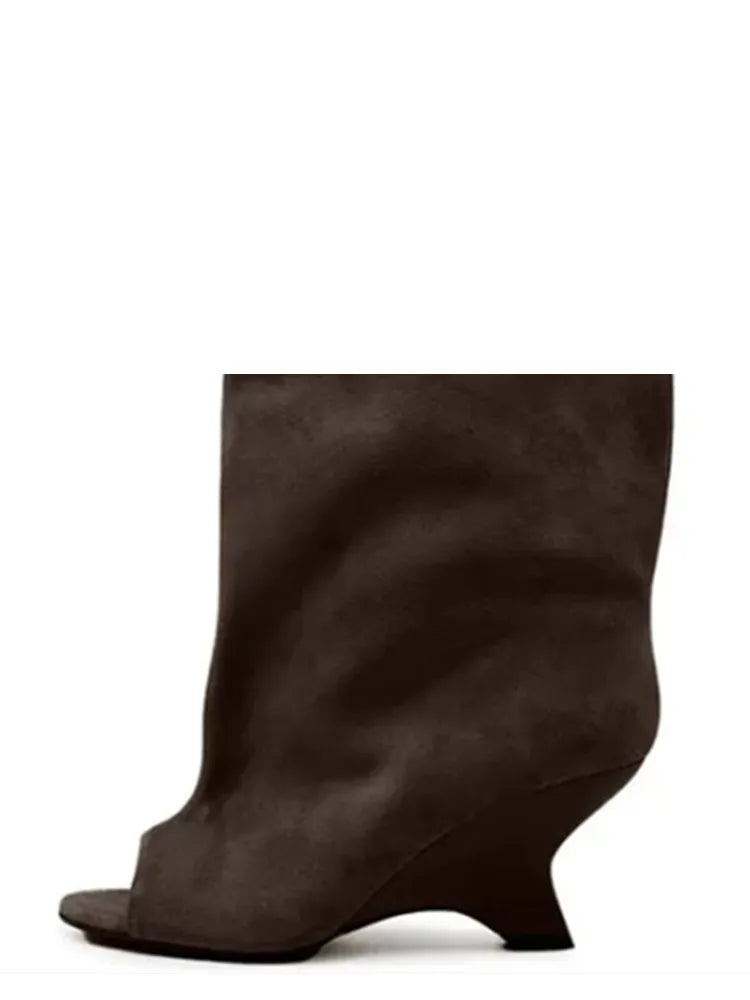 2025 Women’s Fish Mouth Knee-High Boots – Thick Slant Heel Fashion High Heels Spring Summer Large Size