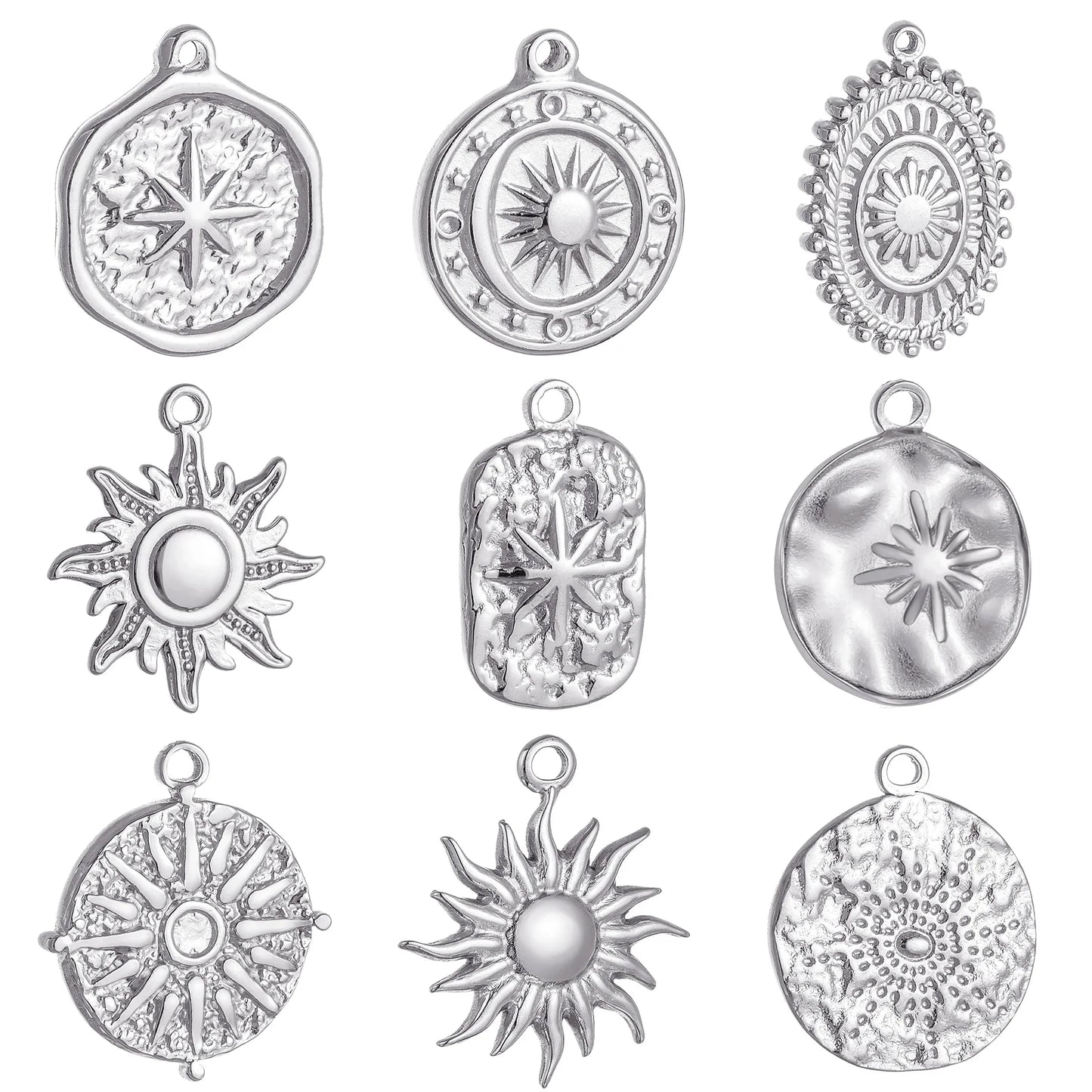 Stainless Steel Sunburst Sun Moon Star Charms Pendant – DIY Jewelry Making for Necklace, Bracelet & Earrings