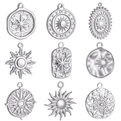 Stainless Steel Sunburst Sun Moon Star Charms Pendant – DIY Jewelry Making for Necklace, Bracelet & Earrings