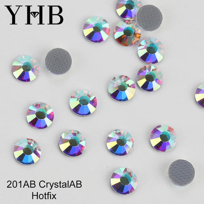 YHB 101-127 Hotfix Crystal Rhinestones - Glitter Glass Flatback Gems for Bags, Shoes, Garments, Phone & Nail Art DIY