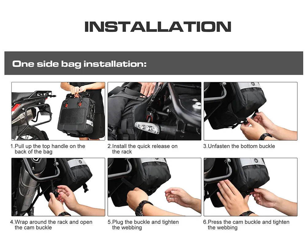 Rhinowalk Motorcycle Saddlebag 20L-30L – Universal Side Bag with Removable 100% Waterproof Inner Liner for Travel Motorbike Luggage