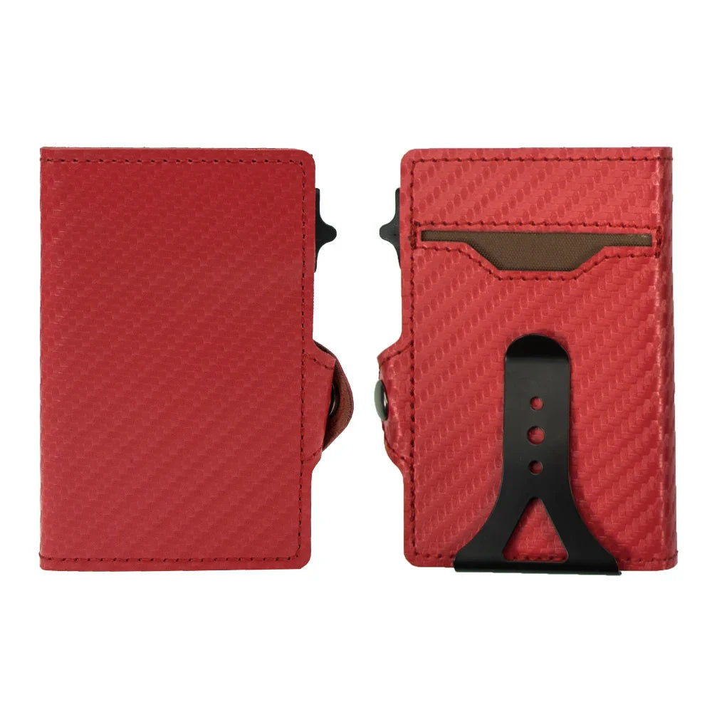 CASEKEY PU Leather Men’s Pop-Up Card Holder Wallet – Slim Minimalist Anti-RFID Smart Wallet with Money Clip & ID Window