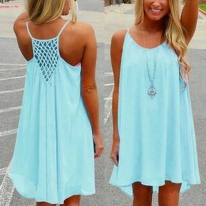 Women’s Summer Backless Beach Dress - Sexy Sleeveless Strap Casual Evening Party Outfit