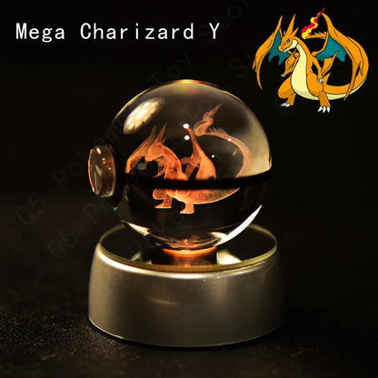Pokemon 3D Crystal Ball Figurine — Pikachu, Gengar, Mew, Mewtwo Glass Statue with Lamp Base, Kids Birthday Gift