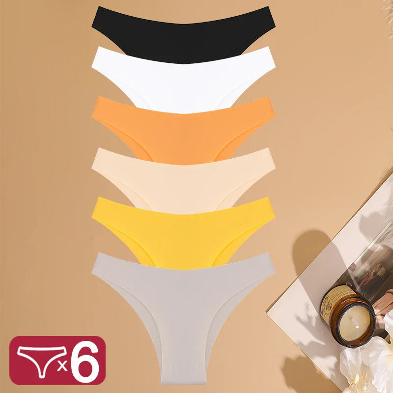 FINETOO 6PCS Ice Silk Seamless Panties Set – Low Waist Brazilian Underwear, Breathable & High Elastic Lingerie