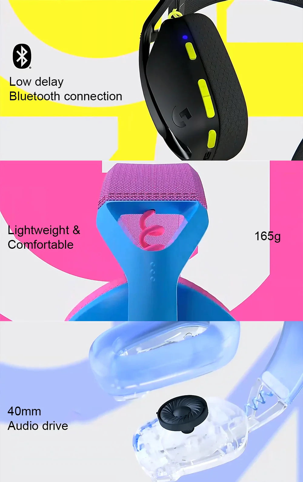 Logitech G435 LIGHTSPEED Bluetooth Wireless Gaming Headset – Over-Ear Surround Sound Headphones for PC, Laptop, Games & Music