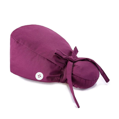Adjustable Surgical Scrub Cap with Buttons – Ponytail Bouffant Nursing Turban Hat for Women & Men