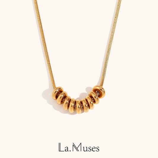 La.Muses Gold & Silver Beans Pendant Necklace – Premium Stainless Steel Fashion Jewelry for Women, Trendy 2024 Design
