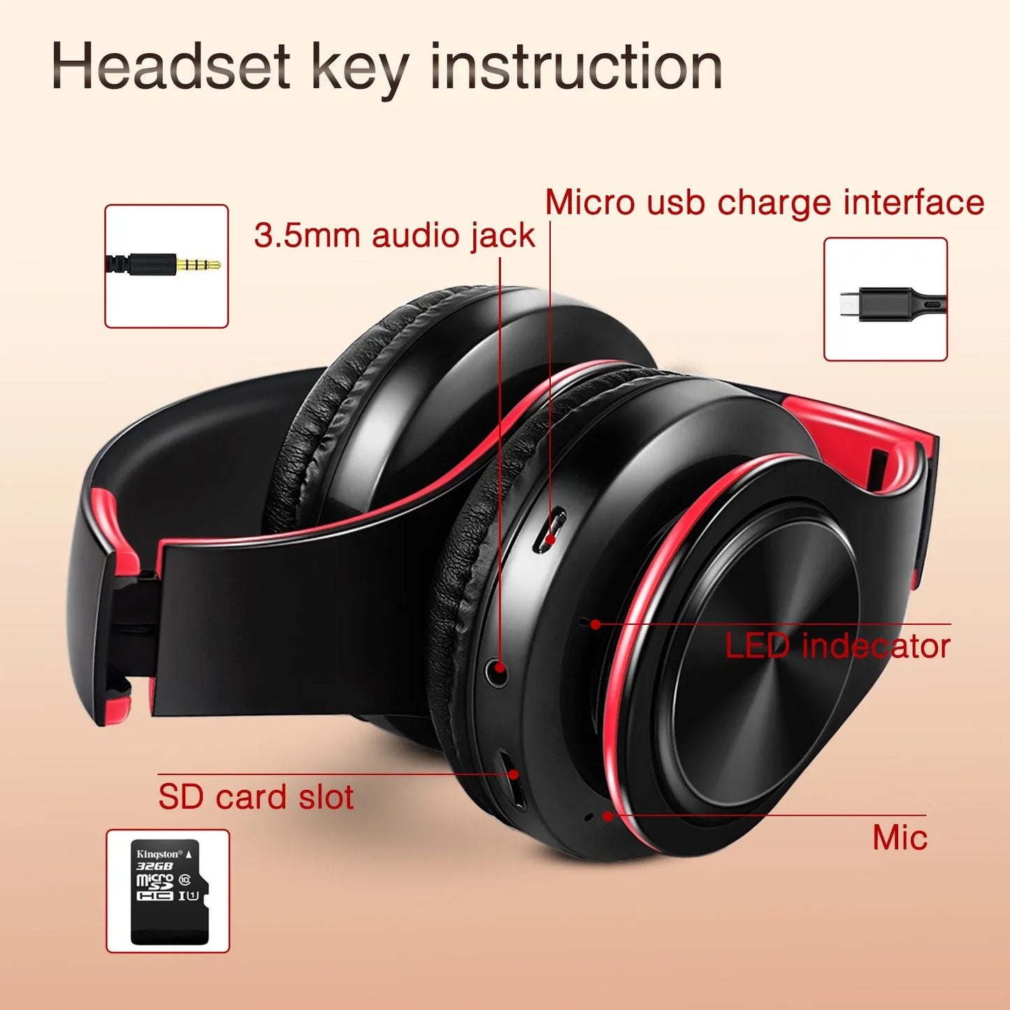 CATASSU Over-Ear Bluetooth Headphones – Wireless Stereo Headset with Mic & Soft Leather Earmuffs for PC, TV, Cell Phones