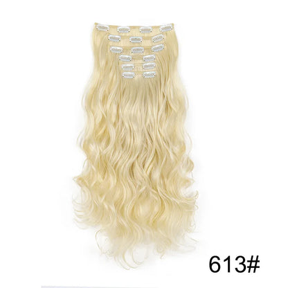 24-Inch 16 Clips-in Hair Extensions – Long Straight Synthetic Blonde & Black Hairpieces, Heat Resistant for Daily Use