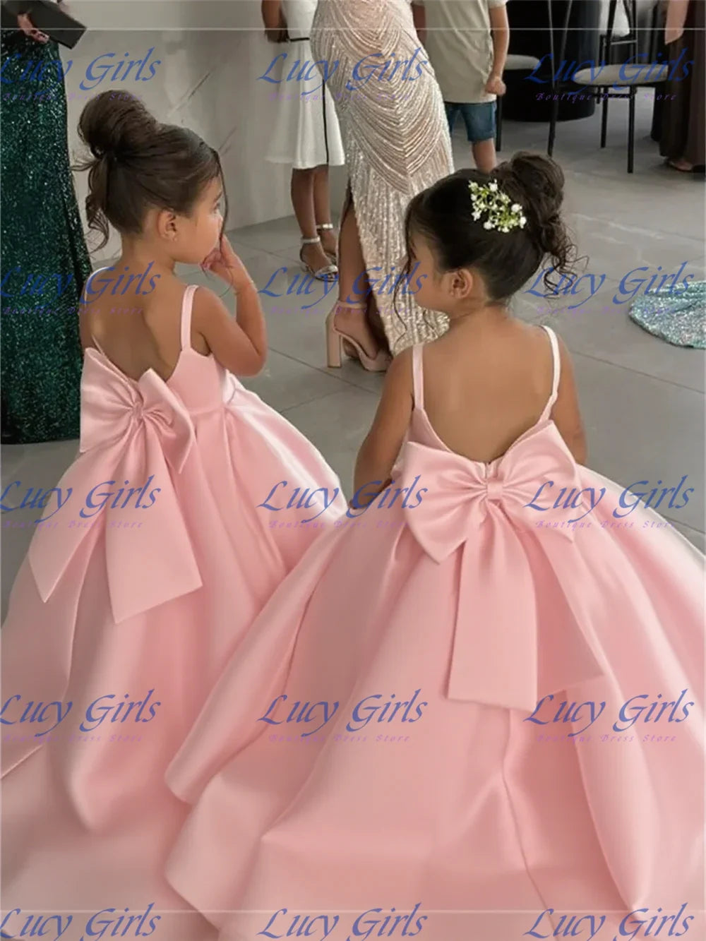 Lovely Satin Flower Girl Dress - Fluffy Bow Wedding & Birthday Party Gown for Kids