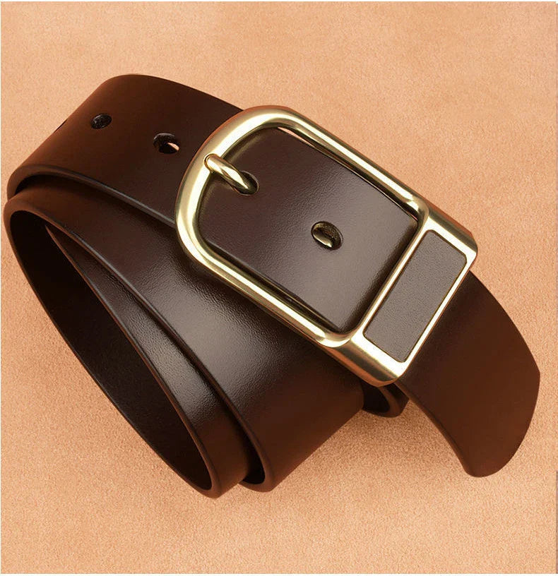 Genuine Leather Men's Belt – High-Quality Buckle, Cowskin Casual & Business Waistband, Fashion Designer 2022 New