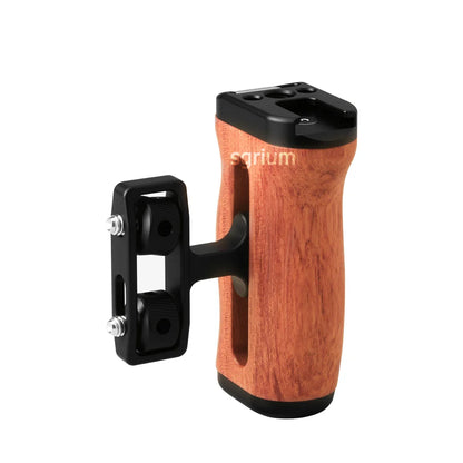 sgrium Universal Camera Cage Wooden Side Handle – Left/Right Hand Grip with 1/4" Mount Holes & Cold Shoe for Sony Camera Cage Video Shooting Rig Accessories