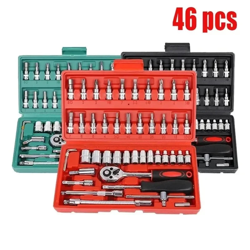 NEW Car Repair Tool Kit – 46/53 Piece Socket Set with 1/4-Inch Ratchet, Torque Wrench, and Combo Auto Repair Tools