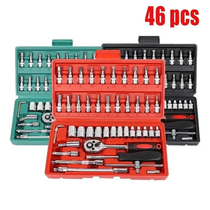 NEW Car Repair Tool Kit – 46/53 Piece Socket Set with 1/4-Inch Ratchet, Torque Wrench, and Combo Auto Repair Tools