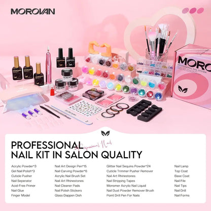 Morovan Beginner & Professional Nail Art Set with Diamond Powder — Acrylic Nail Kit