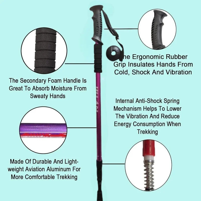 Collapsible Lightweight Hiking Trekking Poles — Adjustable Anti-Shock Walking Sticks for Men and Women