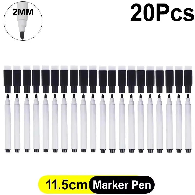 Magnetic Dry Erase Markers with Eraser Caps - Black Whiteboard Pens for School, Home and Office