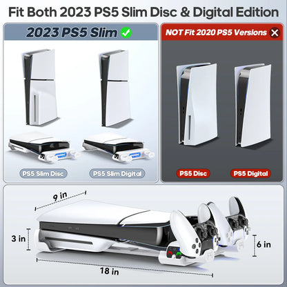 OIVO PS5 Slim Horizontal Cooling Stand - Console Stand with Controller Charger for PlayStation 5 Slim Disc and Digital Editions
