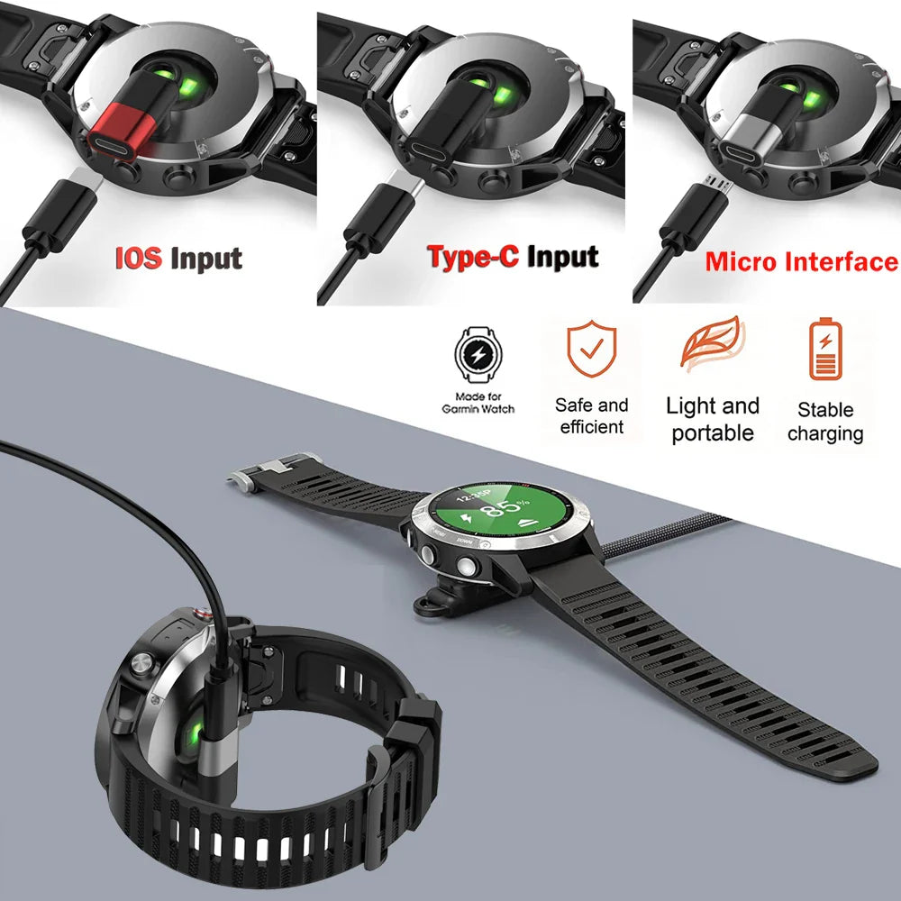 1M USB Type-C Charging Cable for Garmin Fenix 5–7 Series, Vivoactive & Venu – Fast Charge with Dustproof Plug